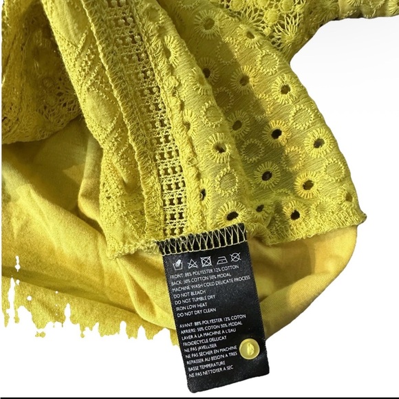 James Coviello Anthropologie Crochet Lace Yellow Long Sleeve Top Size S - Picture 11 of 13